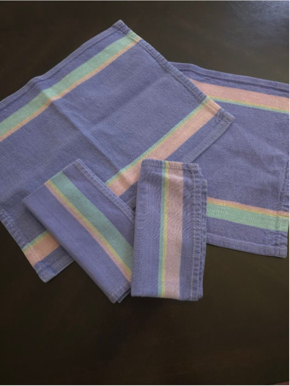 Rare Vintage 80s Purple Multicolor Striped Placemat and Napkin Set for Two 4 pcs